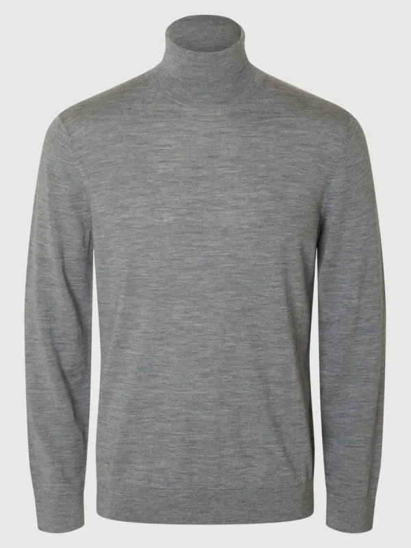 SELECTED 100% MERINOULL POLOTRÖJA Grey Outlet