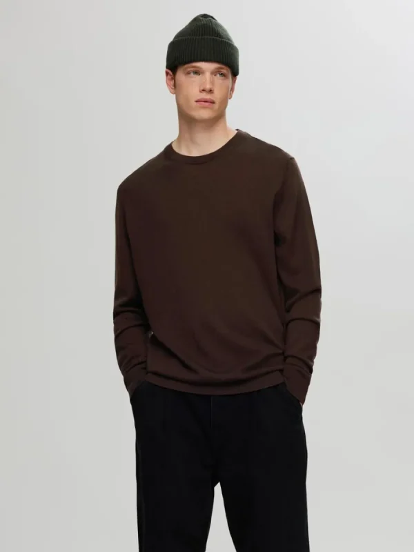 SELECTED 100% MERINOULL RUNDRINGAD TRÖJA Brown Best