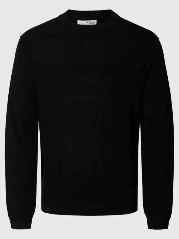 SELECTED 100% MERINOULL RUNDRINGAD TRÖJA Black Cheap