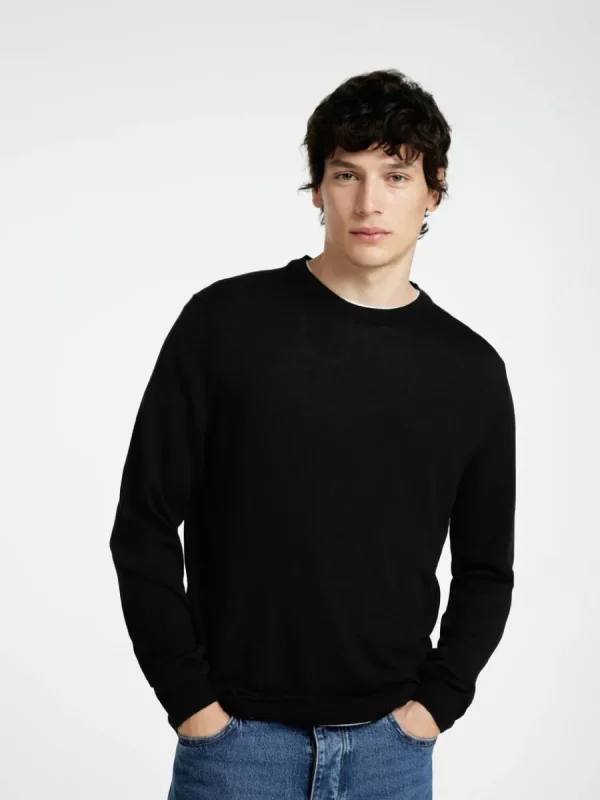 SELECTED 100% MERINOULL RUNDRINGAD TRÖJA Black Clearance