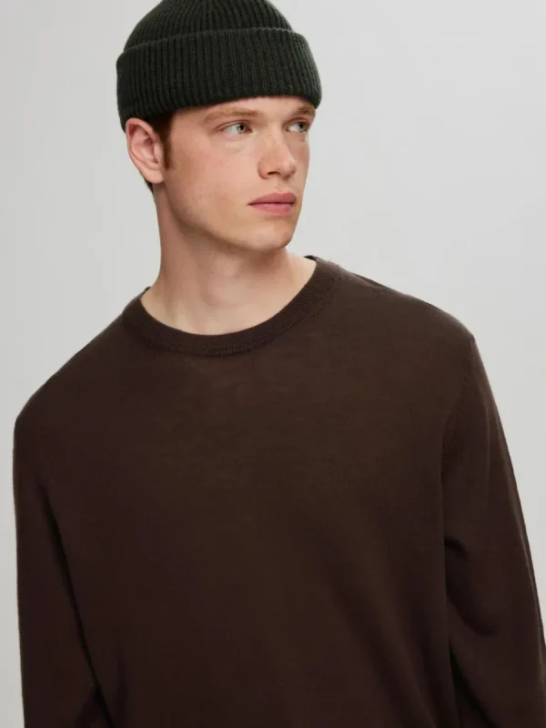 SELECTED 100% MERINOULL RUNDRINGAD TRÖJA Brown Best