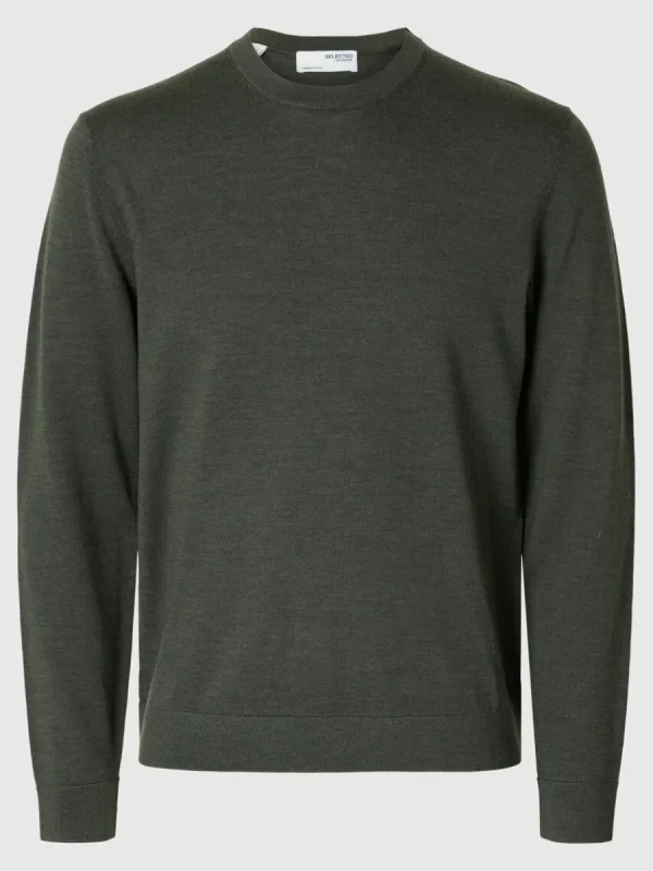 SELECTED 100% MERINOULL RUNDRINGAD TRÖJA Green Store