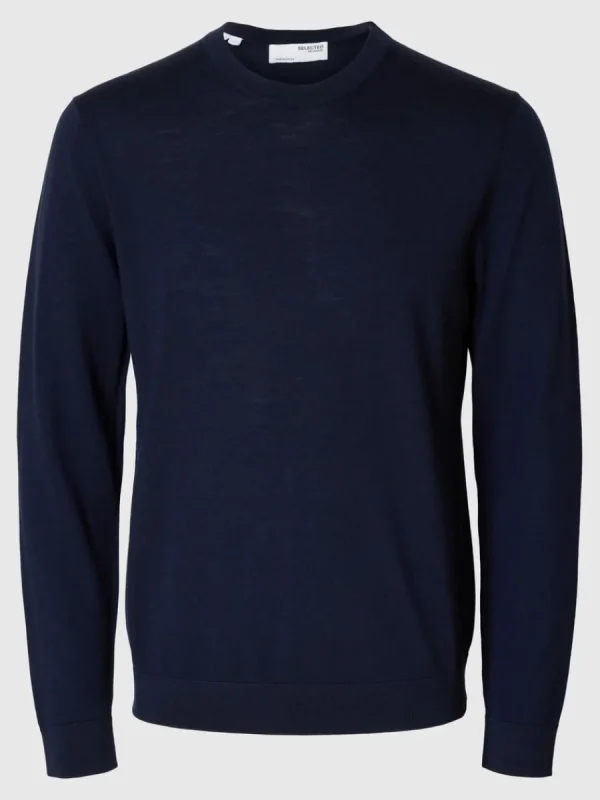 SELECTED 100% MERINOULL RUNDRINGAD TRÖJA Blue Shop