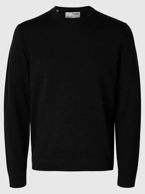 SELECTED 100% MERINOULL RUNDRINGAD TRÖJA Black Clearance