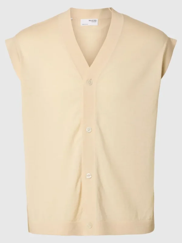 SELECTED 100% MERINOULL STICKAD VÄST Beige Best