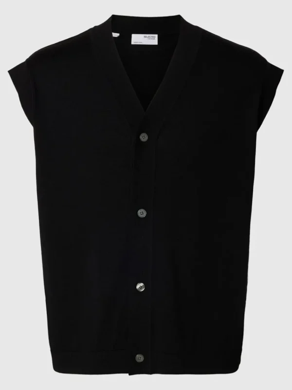 SELECTED 100% MERINOULL STICKAD VÄST Black Sale