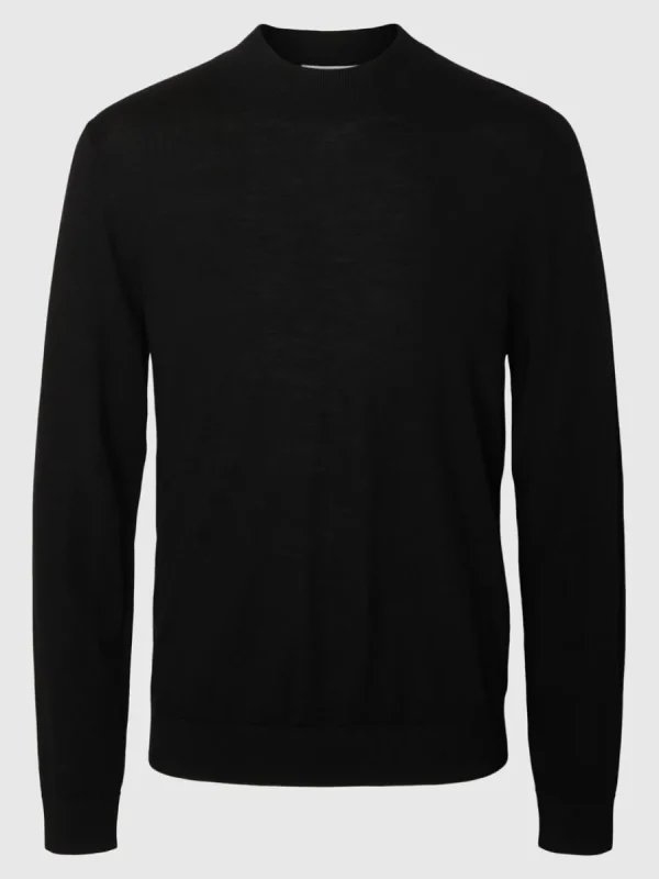 SELECTED 100% MERINOULL TRÖJA MED FUSKKRAGE Black Discount