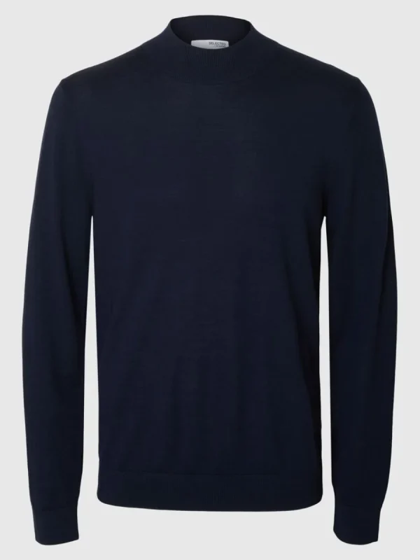 SELECTED 100% MERINOULL TRÖJA MED FUSKKRAGE Blue Store