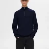 SELECTED 100% MERINOULL TRÖJA MED HALVLÅNGT BLIXTLÅS Blue Best Sale