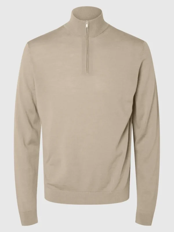 SELECTED 100% MERINOULL TRÖJA MED HALVLÅNGT BLIXTLÅS Beige Cheap