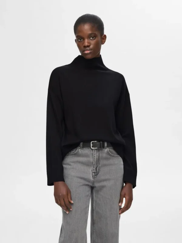 SELECTED 100% MERINOULL TRÖJA MED HÖG HALS Black Fashion
