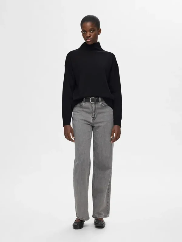 SELECTED 100% MERINOULL TRÖJA MED HÖG HALS Black Fashion