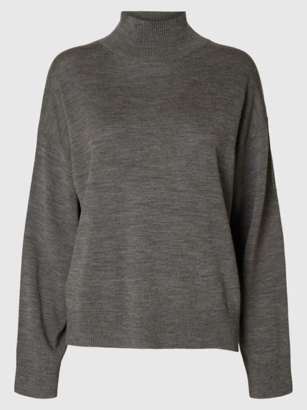SELECTED 100% MERINOULL TRÖJA MED HÖG HALS Grey Outlet