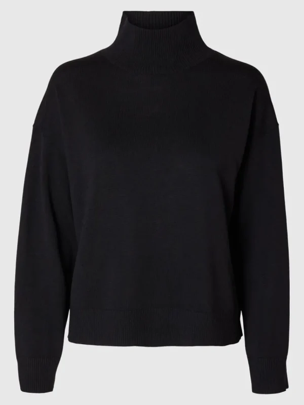 SELECTED 100% MERINOULL TRÖJA MED HÖG HALS Black Fashion