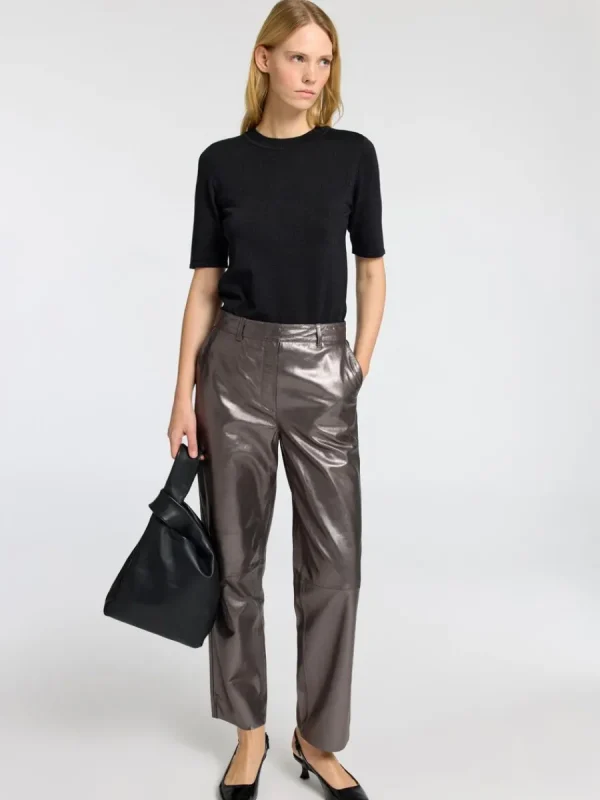 SELECTED METALLIC LÄDERBYXOR Grey Cheap