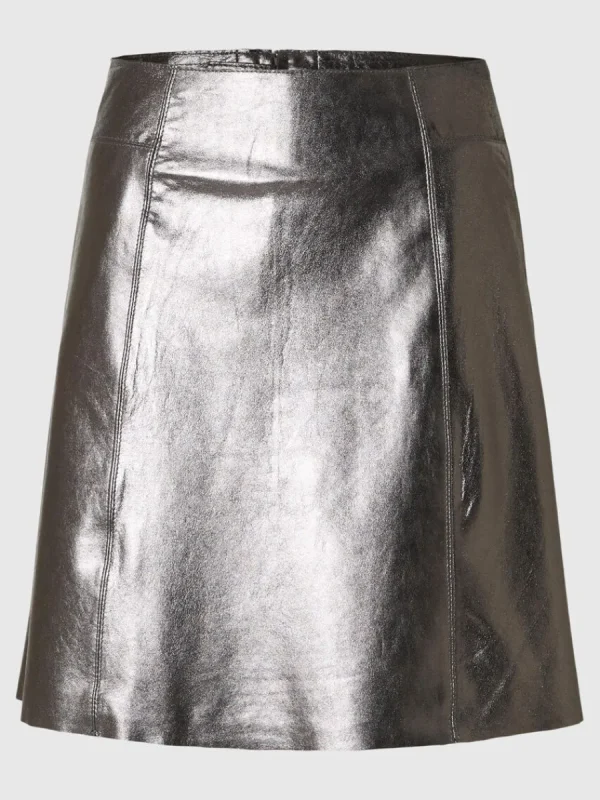 SELECTED METALLIC MINIKJOL I LÄDER Grey Cheap