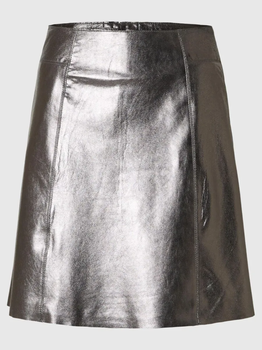metallic_minikjol_i_lder_0.webp SELECTED METALLIC MINIKJOL I LÄDER Grey Cheap