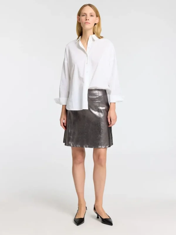SELECTED METALLIC MINIKJOL I LÄDER Grey Cheap
