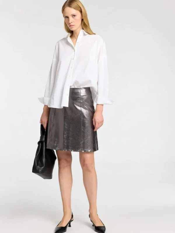SELECTED METALLIC MINIKJOL I LÄDER Grey Cheap
