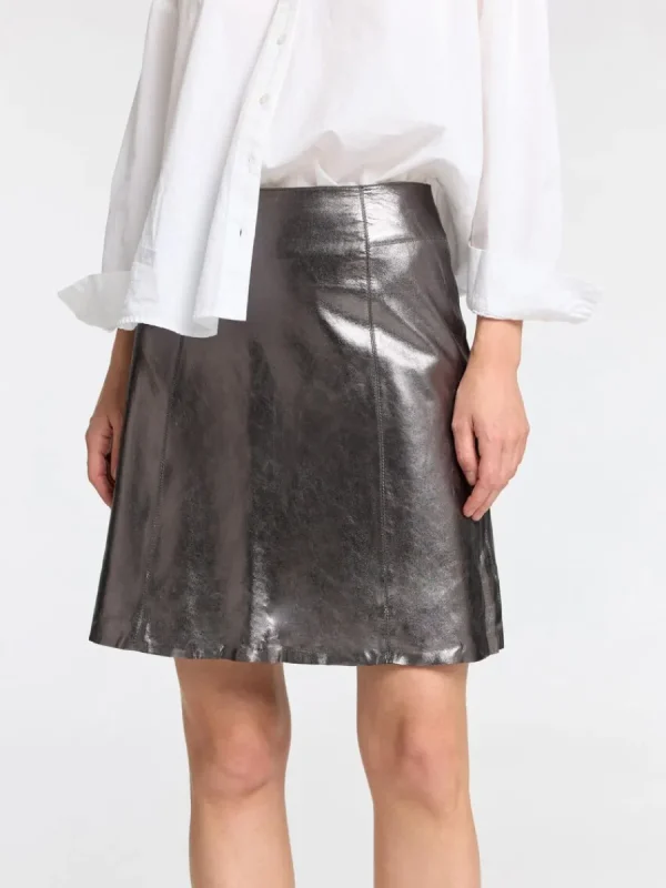 SELECTED METALLIC MINIKJOL I LÄDER Grey Cheap