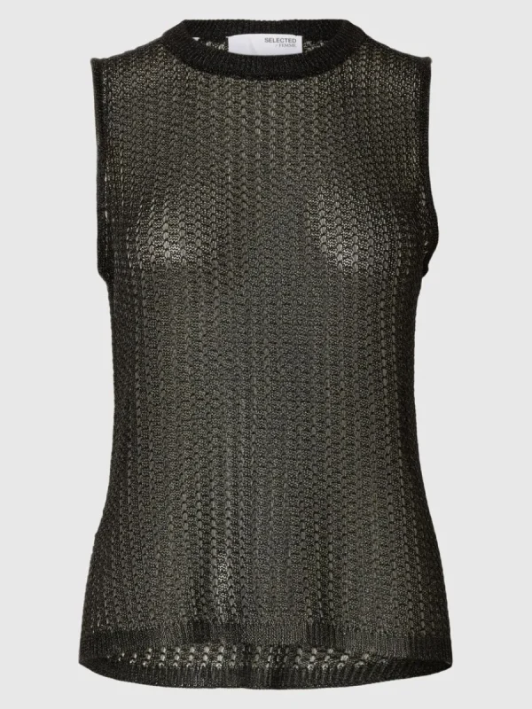 SELECTED METALLIC STICKAD TOPP Black New