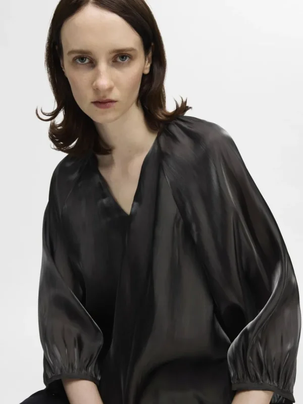 SELECTED METALLIC V-RINGAD BLUS Black Fashion