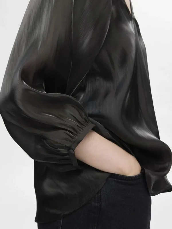 SELECTED METALLIC V-RINGAD BLUS Black Fashion