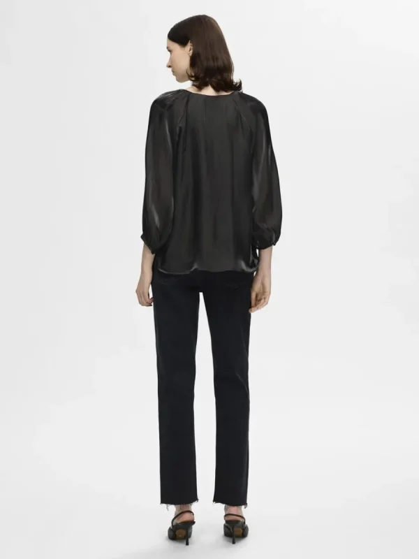 SELECTED METALLIC V-RINGAD BLUS Black Fashion