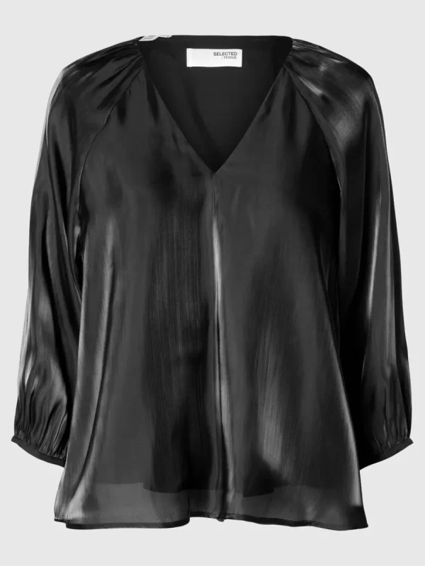 SELECTED METALLIC V-RINGAD BLUS Black Fashion