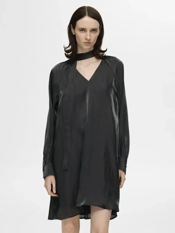 SELECTED METALLIC V-RINGAD KLÄNNING Black Shop