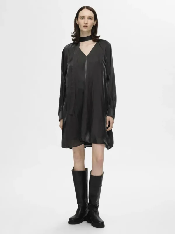 SELECTED METALLIC V-RINGAD KLÄNNING Black Shop