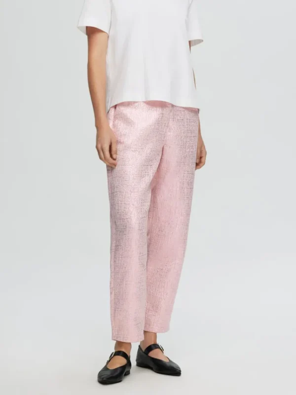 SELECTED METALLISK JACQUARD BESKURNA BYXOR Pink Flash Sale