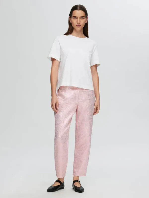 SELECTED METALLISK JACQUARD BESKURNA BYXOR Pink Flash Sale