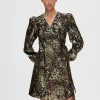 SELECTED METALLISK JACQUARD KORT KLÄNNING Gold Fashion