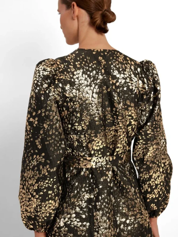 SELECTED METALLISK JACQUARD KORT KLÄNNING Gold Fashion