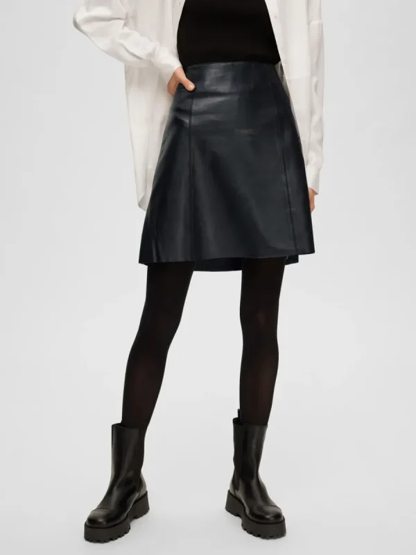 SELECTED MINILÅNG LÄDERKJOL Black Clearance