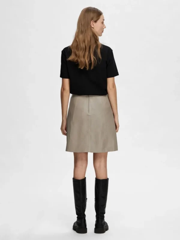 SELECTED MINILÅNG LÄDERKJOL Brown Hot