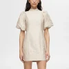 SELECTED MÖNSTRAD KORT KLÄNNING Beige Sale