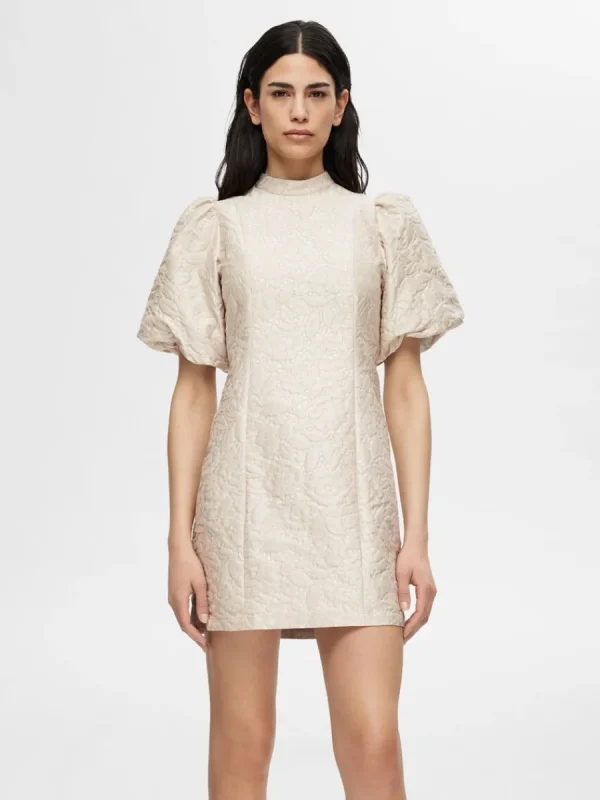 SELECTED MÖNSTRAD KORT KLÄNNING Beige Sale