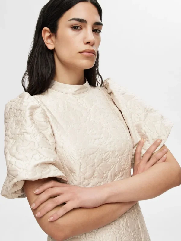 SELECTED MÖNSTRAD KORT KLÄNNING Beige Sale