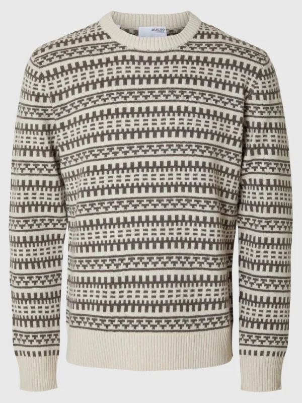 SELECTED MÖNSTRAD RUNDRINGAD TRÖJA Beige Cheap