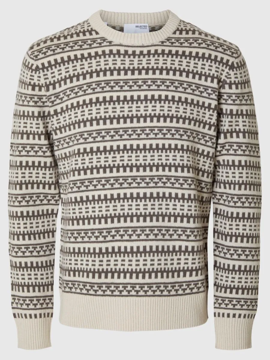 mnstrad_rundringad_trja_0.webp SELECTED MÖNSTRAD RUNDRINGAD TRÖJA Beige Cheap