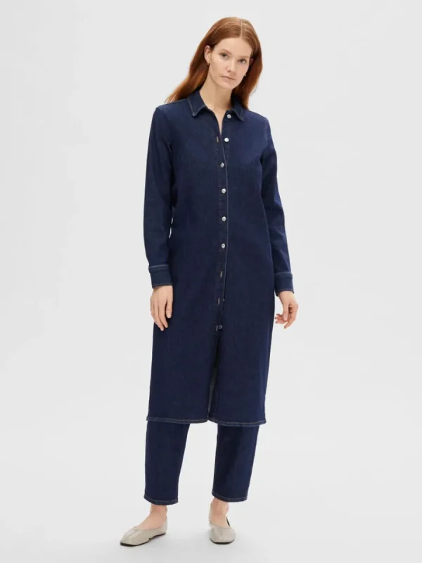 SELECTED MÖRKBLÅ DENIM MIDIKLÄNNING Blue Best