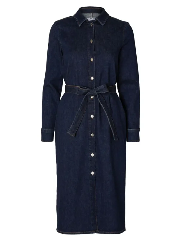 SELECTED MÖRKBLÅ DENIM MIDIKLÄNNING Blue Best