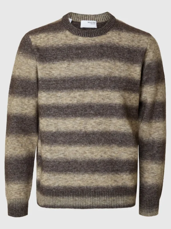 SELECTED OMBRE-RANDIG RUNDRINGAD TRÖJA Brown Discount