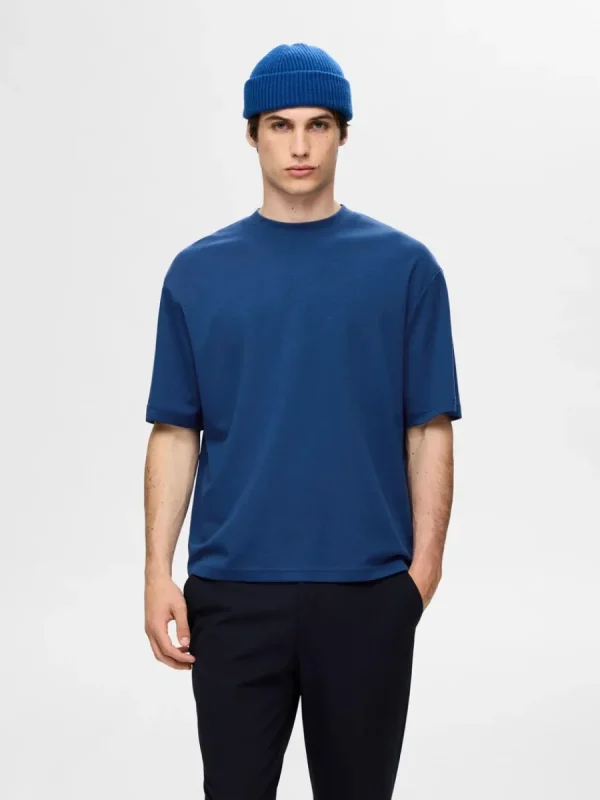 SELECTED OVERSIZE KORTA ÄRMAR T-SHIRT Blue Sale