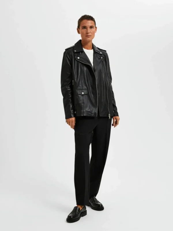 SELECTED OVERSIZE LÄDERJACKA Black Best