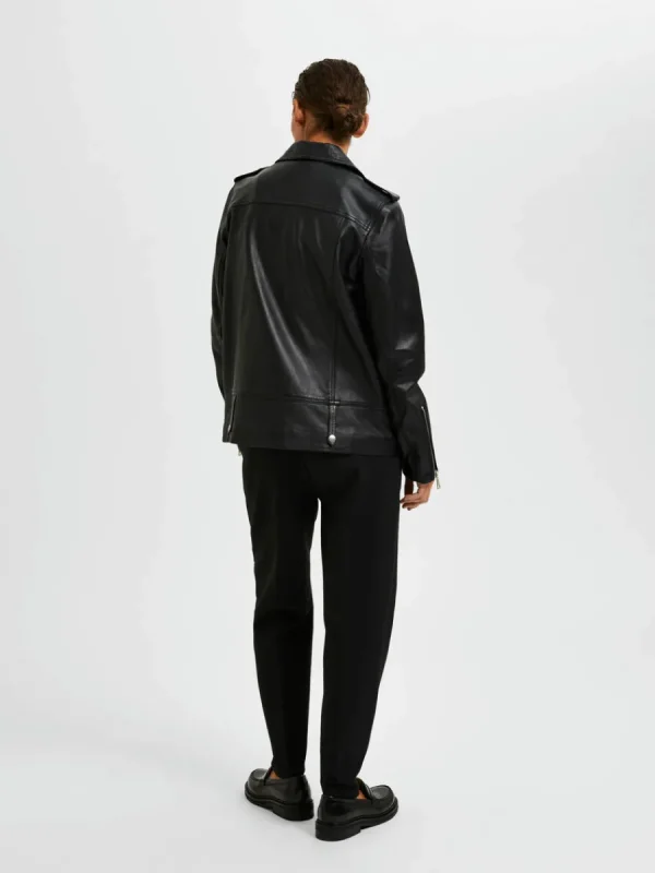 SELECTED OVERSIZE LÄDERJACKA Black Best