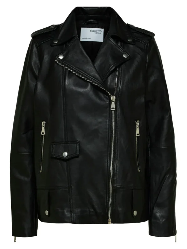 SELECTED OVERSIZE LÄDERJACKA Black Best