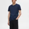 SELECTED 3-PACK BOMULL T-SHIRT Blue Discount